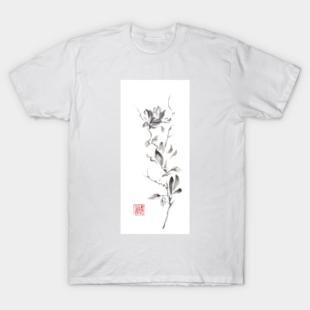 Magnolia scroll sumi-e painting T-Shirt by Umi-ko